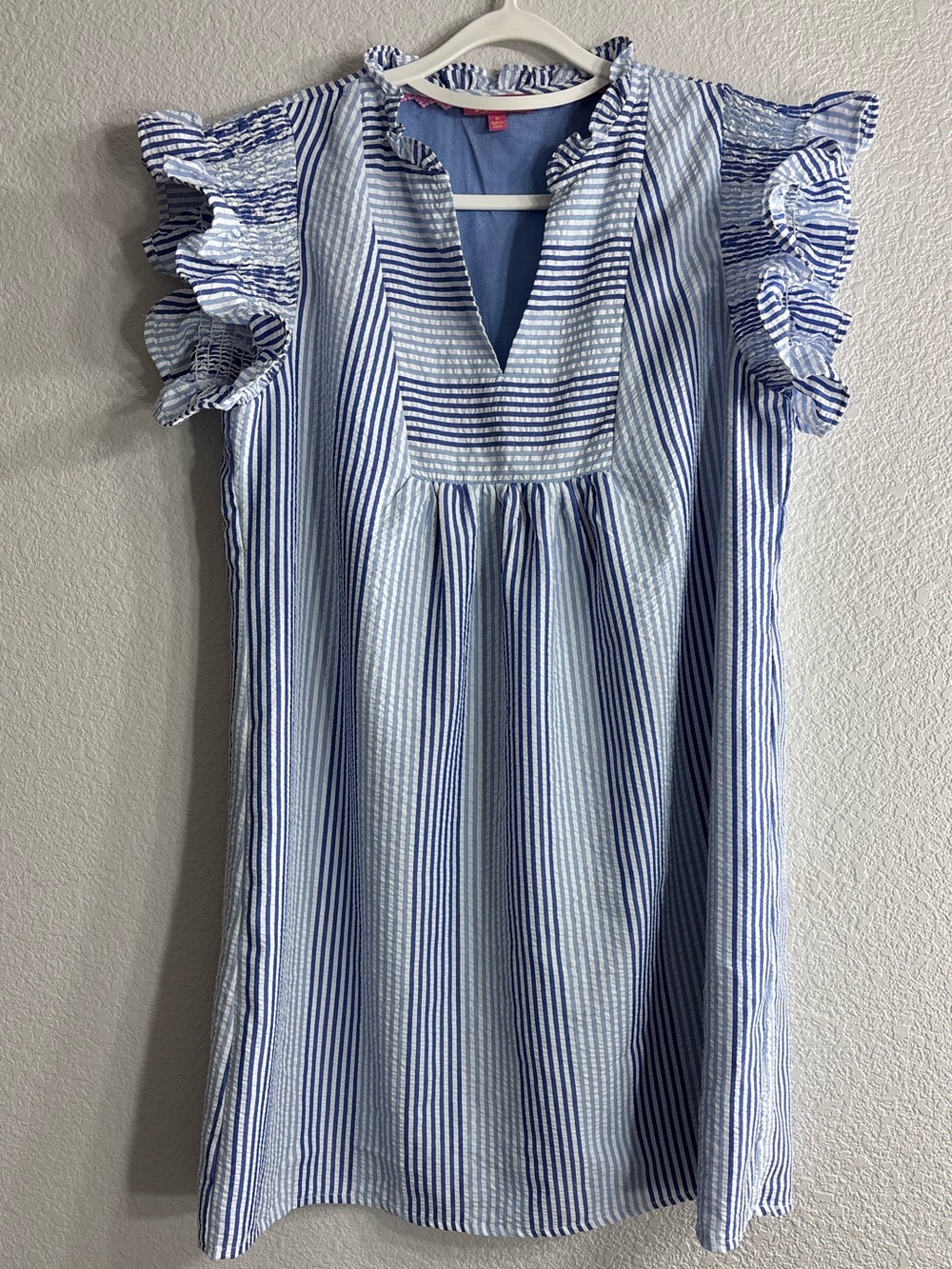 THML Anthropologie Blue & White Striped Ruffle Flutter Sleeve Nautical Dress M